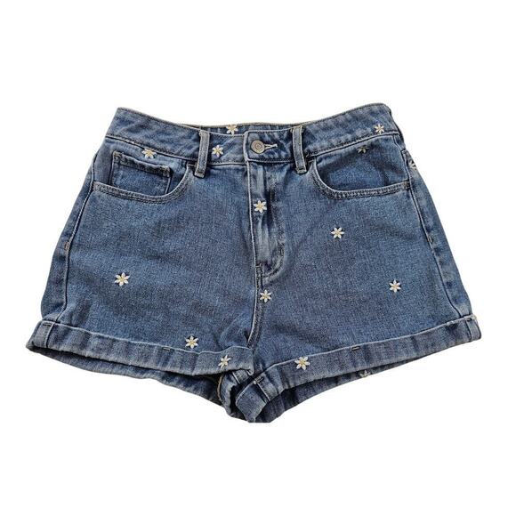 PacSun Pants - Pacsun raining daisies floral embroidered jean cuffed mom shorts 28 high rise